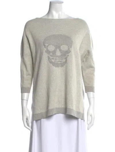 Pre-owned Skull Cashmere Graphic Print Bateau Neckline Sweater In Gray