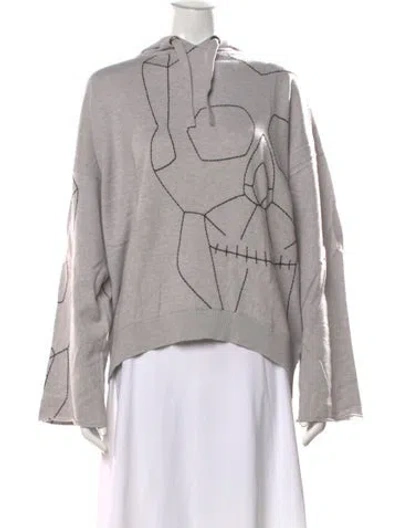 Pre-owned Skull Cashmere Graphic Print Crew Neck Sweater In Gray
