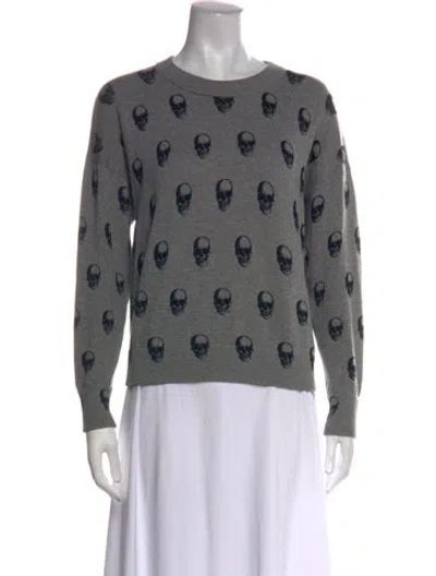 Pre-owned Skull Cashmere Graphic Print Crew Neck Sweater In Grey