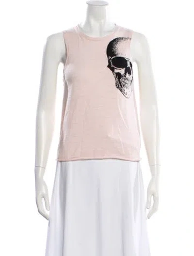 Pre-owned Skull Cashmere Graphic Print Crew Neck Top In Pink