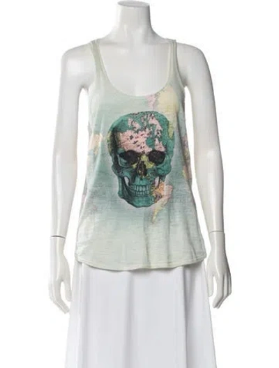 Pre-owned Skull Cashmere Graphic Print Scoop Neck Top In Blue