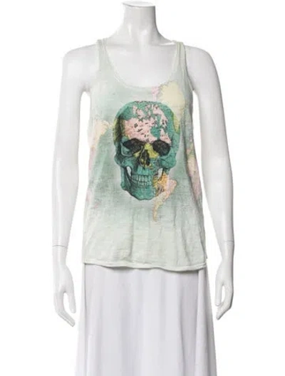 Pre-owned Skull Cashmere Graphic Print Scoop Neck Top In Green