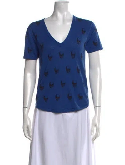 Pre-owned Skull Cashmere Graphic Print V-neck T-shirt In Blue
