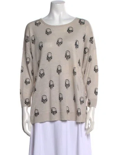 Pre-owned Skull Cashmere Linen Graphic Print Sweater In Gray