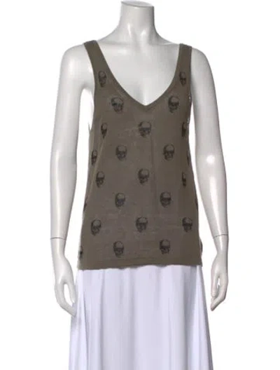 Pre-owned Skull Cashmere Linen Graphic Print Top In Brown