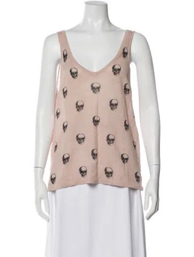 Pre-owned Skull Cashmere Linen Graphic Print Top In Neutrals
