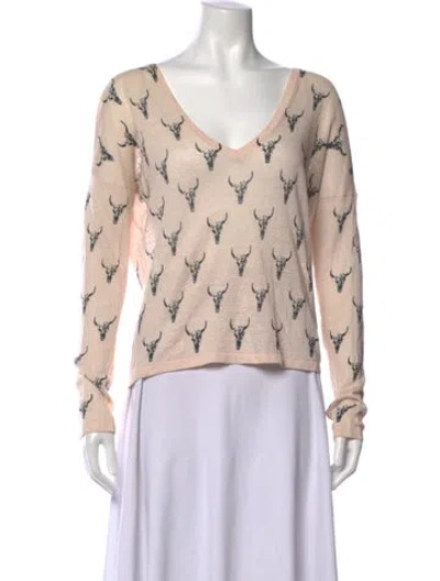 Pre-owned Skull Cashmere Linen Graphic Print Top In Pink