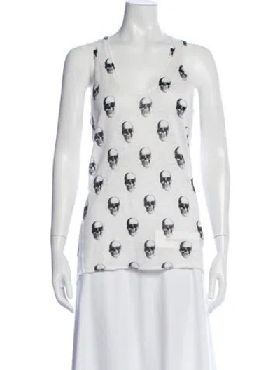 Pre-owned Skull Cashmere Linen Graphic Print Top In White