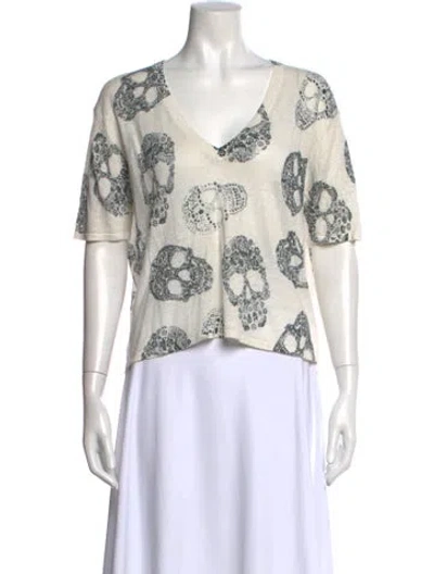Pre-owned Skull Cashmere Linen Printed Sweater In Neutral