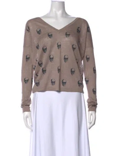 Pre-owned Skull Cashmere Linen Printed Sweater In Neutral