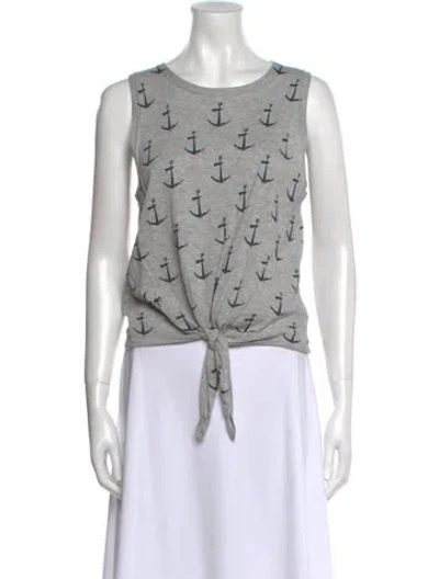 Pre-owned Skull Cashmere Printed Scoop Neck Crop Top In Gray