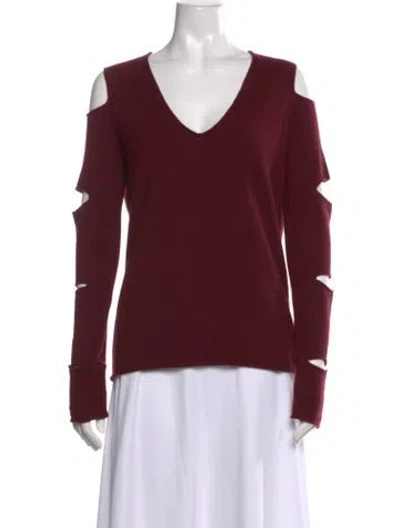 Pre-owned Skull Cashmere V-neck Long Sleeve Top In Burgundy