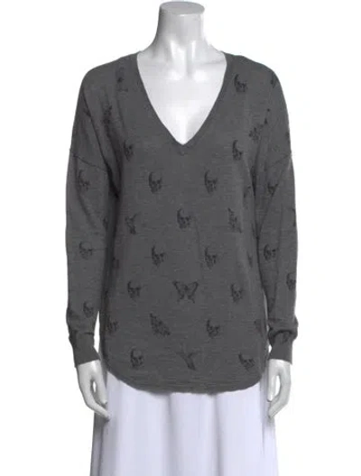Pre-owned Skull Cashmere V-neck Sweater In Gray