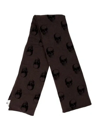 Pre-owned Skull Cashmere Wool Printed Scarf In Brown