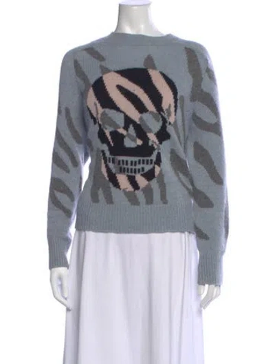 Pre-owned Skull Cashmere Wool Printed Sweater In Blue