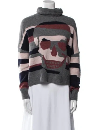 Pre-owned Skull Cashmere Wool Striped Sweatshirt In White