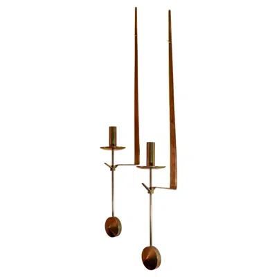Pre-owned Skultuna A Pair Of Brass Candlesticks - "pendel" Pierre Forsell -  In Brown