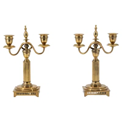 Pre-owned Skultuna Antique Pair Of Swedish Brass Elegant Neoclassical Gustavian Manner Candlesticks In Brown