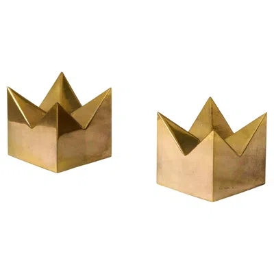 Pre-owned Skultuna Pair Of Crown Brass Candlesticks By Pierre Forssell. , Sweden, 1960s In Brown