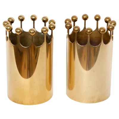 Pre-owned Skultuna Pair Of Scandinavian Modern Vase In Brass For , Sweden, Pierre Forssell In Sand
