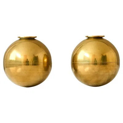 Pre-owned Skultuna Pair Of Spherical Brass Candlesticks By Pierre Forssell. , Sweden, 1960s In Brown