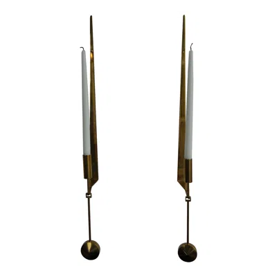 Pre-owned Skultuna Pierre Forssell Pair Of Scandinavian Brass Candlesticks Sweden In Black