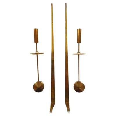 Pre-owned Skultuna Pierre Forssell Pair Of Vintage Scandinavian Brass Candlesticks Sweden In Brown