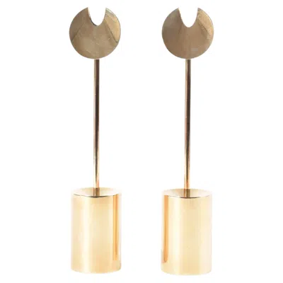 Pre-owned Skultuna Set Of 2 Pierre Forsell Aniara Brass Candlesticks For  Sweden, 1960s In Sand