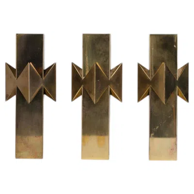 Pre-owned Skultuna Set Of Three, Solid Brass Pierre Forssell For  Rosett Candlesticks, 1969 In Brown
