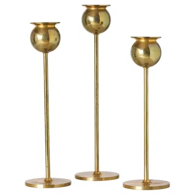Pre-owned Skultuna Set Of Three Tulip Brass Candlesticks By Pierre Forssell In Brown