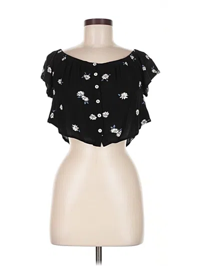 Pre-owned Sky And Sparrow Short Sleeve Blouse In Black