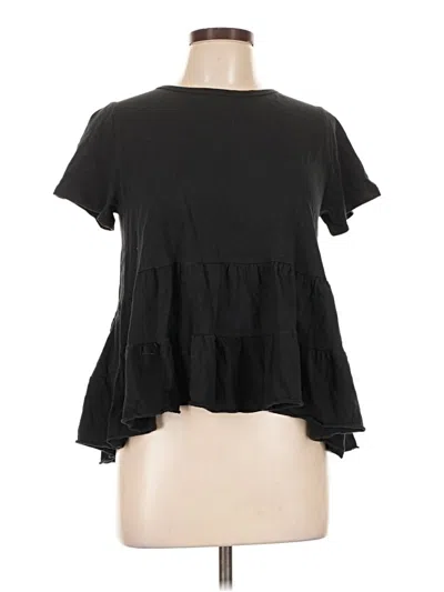 Pre-owned Sky And Sparrow Short Sleeve Top Black Ruffles Neckline Tops