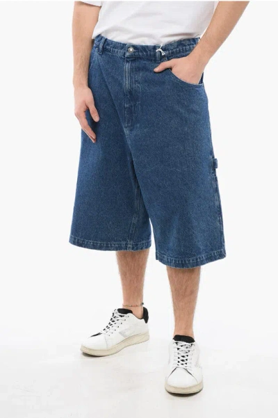 Sky High Farm Baggy Fit Shorts With Logoed Button In Blue
