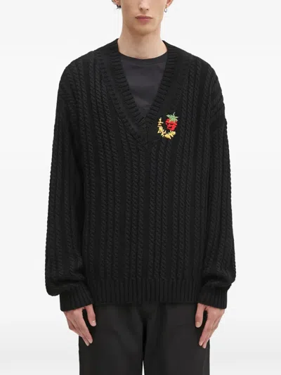 Sky High Farm Embroidered V-neck Sweater In Black