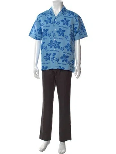 Pre-owned Sky High Farm Floral Print Short Sleeve Shirt W/ Tags In Blue