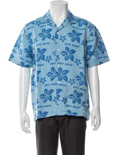 Pre-owned Sky High Farm Floral Print Short Sleeve Shirt W/ Tags In Blue