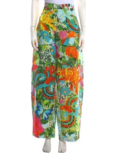 Pre-owned Sky High Farm Floral Print Wide Leg Pants In Green