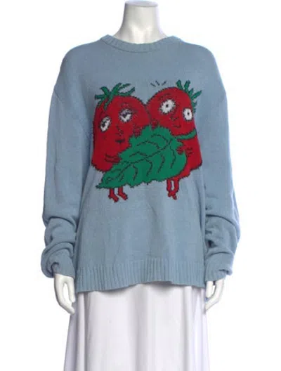 Pre-owned Sky High Farm Graphic Print Crew Neck Sweater In Blue