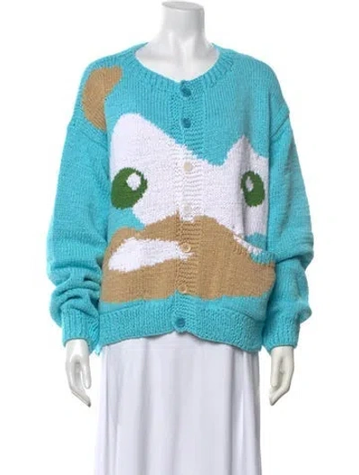 Pre-owned Sky High Farm Graphic Print Crew Neck Sweater W/ Tags In Blue