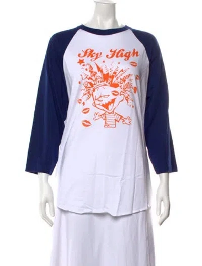 Pre-owned Sky High Farm Graphic Print Crew Neck T-shirt W/ Tags In Blue