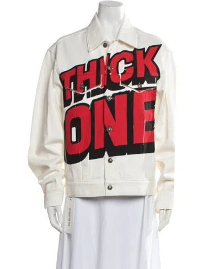 Pre-owned Sky High Farm Graphic Print Denim Jacket In Neutrals