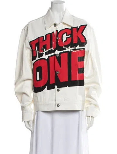 Pre-owned Sky High Farm Graphic Print Denim Jacket In Neutrals