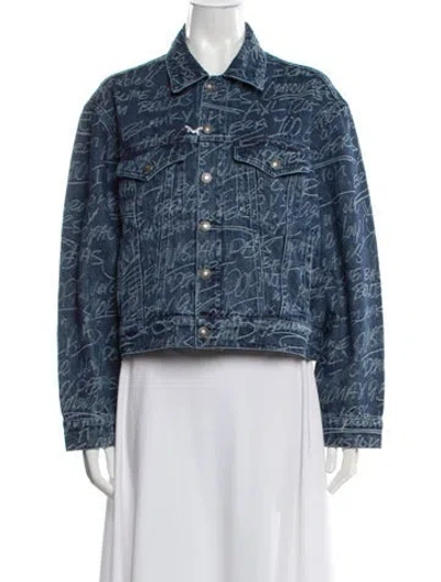 Pre-owned Sky High Farm Graphic Print Denim Jacket W/ Tags In Blue