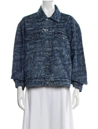 Pre-owned Sky High Farm Graphic Print Denim Jacket W/ Tags In Blue