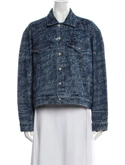 Pre-owned Sky High Farm Graphic Print Denim Jacket W/ Tags In Blue