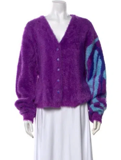Pre-owned Sky High Farm Graphic Print V-neck Sweater W/ Tags In Purple