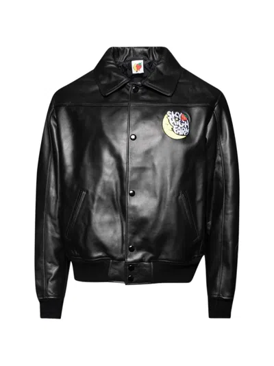 Sky High Farm Logo Appliqué Leather Jacket In Black