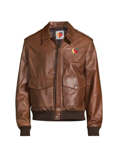 Sky High Farm Men's Perennial Logo Leather Bomber Jacket In Brown