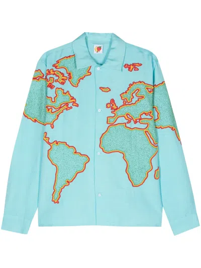 Sky High Farm Mundi Map-bead Chambray Shirt In Blue