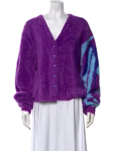 Pre-owned Sky High Farm Patterned V-neck Sweater W/ Tags In Purple